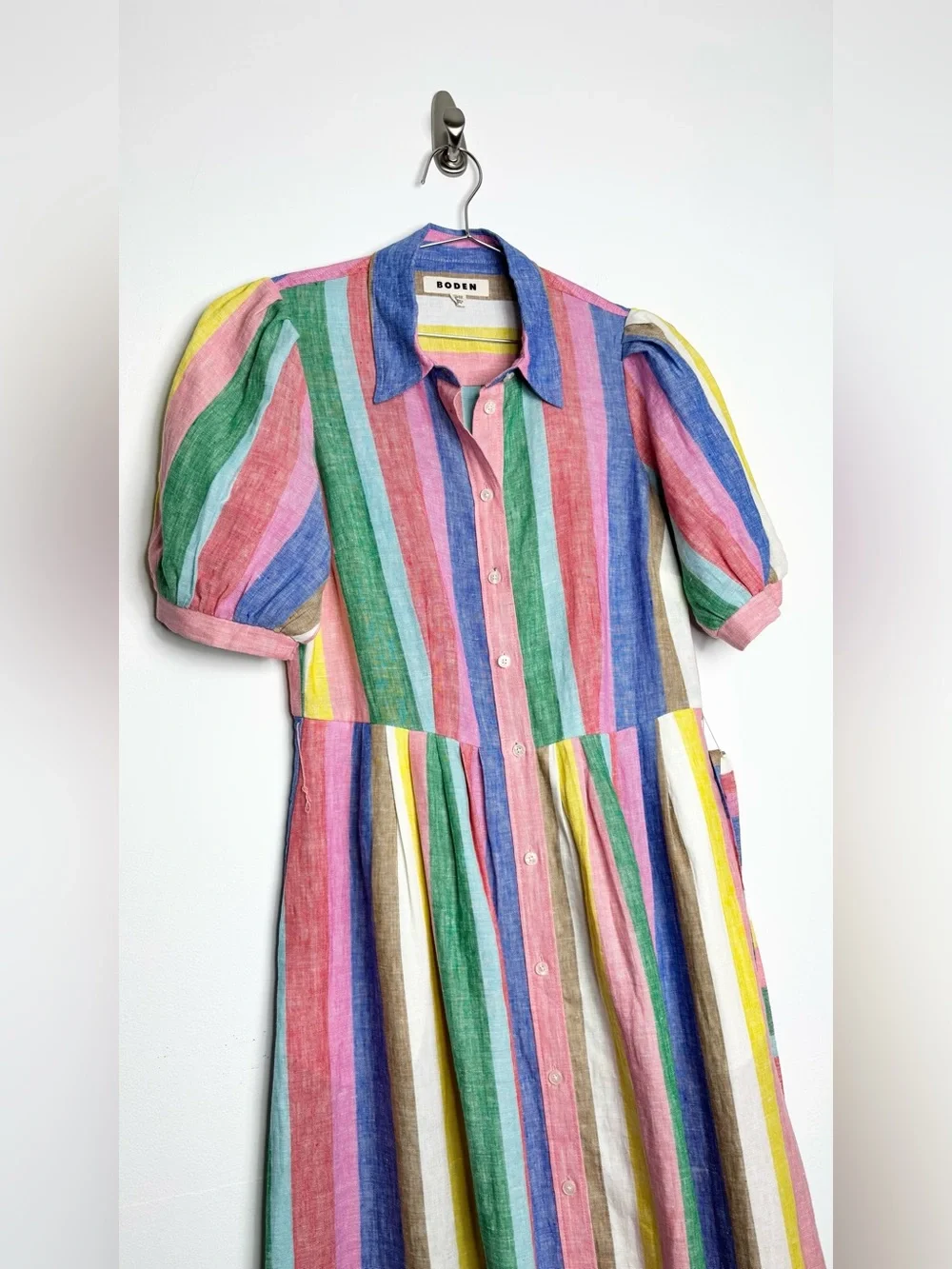 Boden Alexa Stripe Linen Maxi Shirt Dress Pink Multi Size 6R - Picture 6 of 16